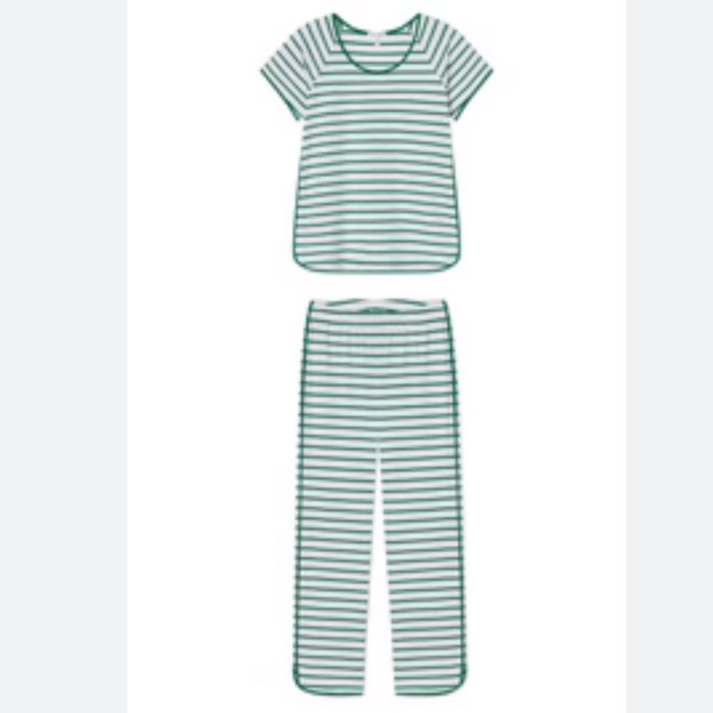 Lake Pajamas Pima Short-Long Set in Classic Green Stripe Size S